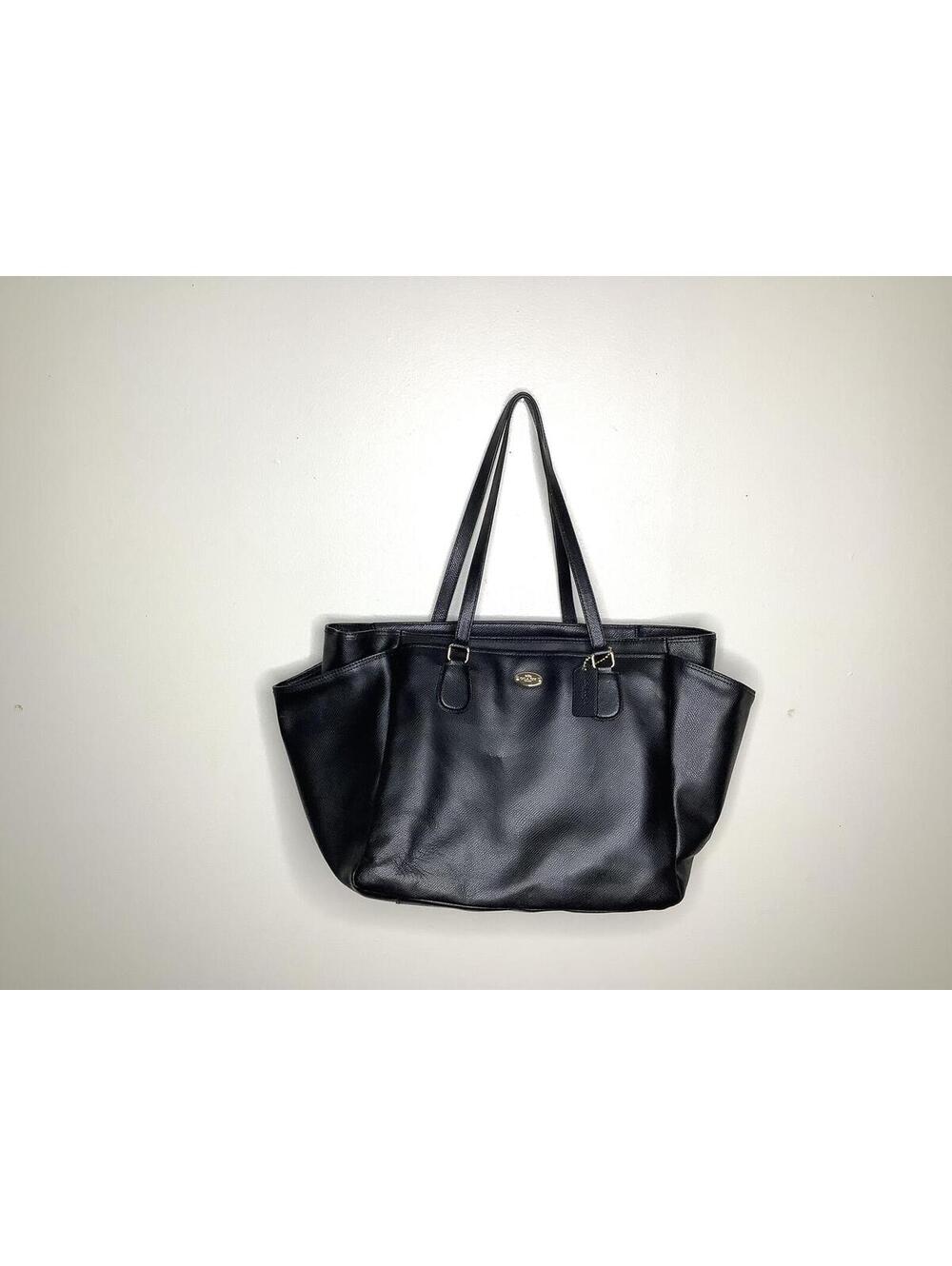 < Coach Black Leather Large Diaper Tote Bag > - Picture 2 of 13
